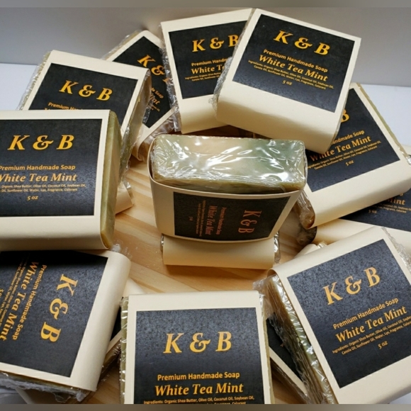 WHITE TEA MINT Premium Handmade Natural Body Bar Soap, 5 oz (3 pack) - Picture 5 of 6